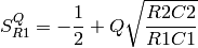 S_{R1}^Q = -\frac{1}{2} + Q \sqrt{\frac{R2 C2}{R1 C1}}