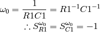 \omega_0 = \frac{1}{R1 C1} &= R1^{-1} C1^{-1} \\
\therefore S_{R1}^{\omega_0} &= S_{C1}^{\omega_0} = -1